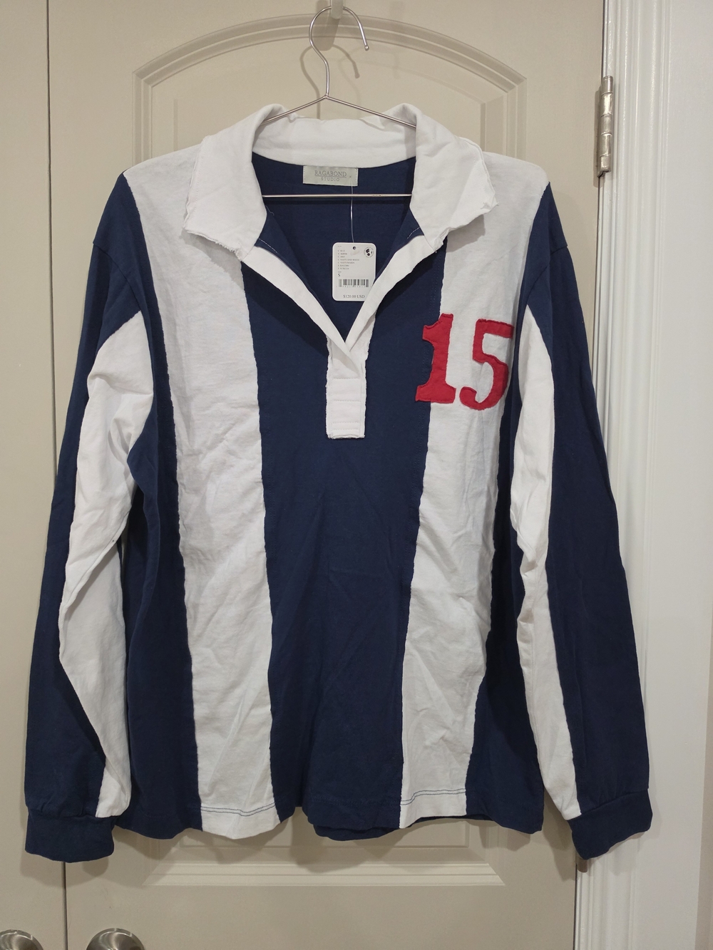 FP X Ragabond Women's Navy & White Rugby Tee Red '15' Embroidery S NWT